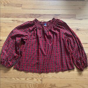Old Navy Red and Black Plaid Popover Top
